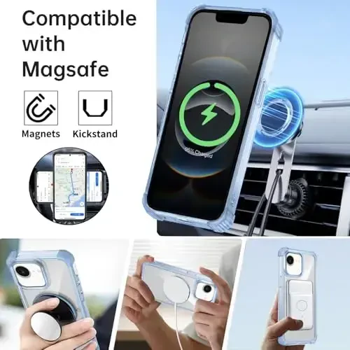 IYTRRYH for iPhone 16E Case Magnetic Compatible with MagSafe Wireless Charging,with 2 Screen Protector,Built-in 360°Kickstand Ring Military Grade Drop Heavy Duty Protection Shockproof Phone Case Blue - 7