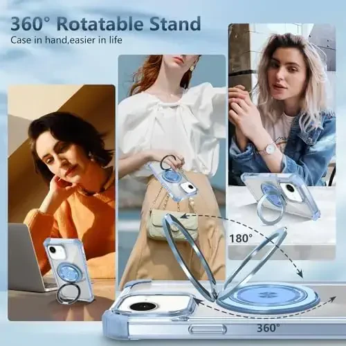 IYTRRYH for iPhone 16E Case Magnetic Compatible with MagSafe Wireless Charging,with 2 Screen Protector,Built-in 360°Kickstand Ring Military Grade Drop Heavy Duty Protection Shockproof Phone Case Blue - 10