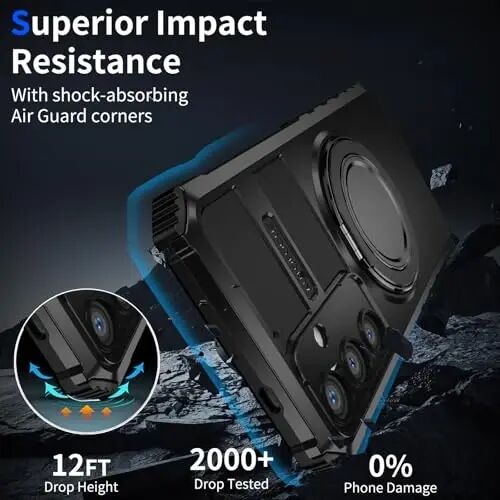 IYTRRYH for Samsung Galaxy S25 Edge Magnetic Case Compatible with MagSafe | Wireless Charging Magnetic,with 2 Screen Protector,with Stand Ring,Military Grade Drop Shockproof Heavy Duty Protection Black - 5