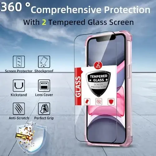 IYTRRYH for iPhone 11 Case Magnetic Compatible with MagSafe Wireless Charging,with 2 Screen Protectors,for 11 Case Built-in 360°Kickstand Ring,Military Grade Drop Heavy Duty Protection Shockproof Pink - 4