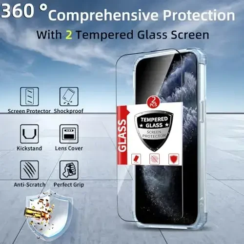 IYTRRYH iPhone 11 Pro Max uchun g'ilof Magnit MagSafe simsiz zaryadlash bilan mos, 2 ta ekran himoyachisi, o'rnatilgan tirgak halqasi, harbiy darajadagi og'ir yuk tashish zarbadan himoya telefon ko'k - 4