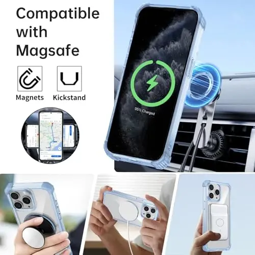 IYTRRYH iPhone 11 Pro Max uchun g'ilof Magnit MagSafe simsiz zaryadlash bilan mos, 2 ta ekran himoyachisi, o'rnatilgan tirgak halqasi, harbiy darajadagi og'ir yuk tashish zarbadan himoya telefon ko'k - 2