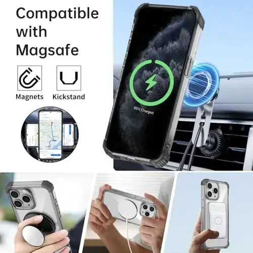 IYTRRYH iPhone 11 Pro Max uchun g'ilof Magnit MagSafe simsiz zaryadlash bilan mos keladi, 2 ekran himoyachisi, o'rnatilgan tirgak halqasi, harbiy darajadagi og'ir yukdan himoya zarbga chidamli telefon qora - IYTRRYH (1)