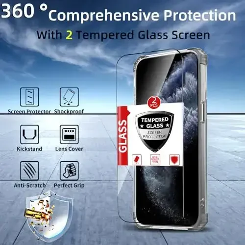 IYTRRYH iPhone 11 Pro Max uchun g'ilof Magnit MagSafe simsiz zaryadlash bilan mos keladi, 2 ekran himoyachisi, o'rnatilgan tirgak halqasi, harbiy darajadagi og'ir yukdan himoya zarbga chidamli telefon qora - 4