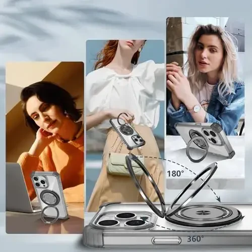 IYTRRYH iPhone 11 Pro Max uchun g'ilof Magnit MagSafe simsiz zaryadlash bilan mos keladi, 2 ekran himoyachisi, o'rnatilgan tirgak halqasi, harbiy darajadagi og'ir yukdan himoya zarbga chidamli telefon qora - 5