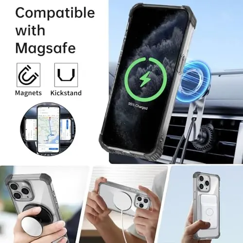 IYTRRYH iPhone 11 Pro Max uchun g'ilof Magnit MagSafe simsiz zaryadlash bilan mos keladi, 2 ekran himoyachisi, o'rnatilgan tirgak halqasi, harbiy darajadagi og'ir yukdan himoya zarbga chidamli telefon qora - 2