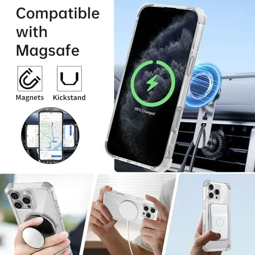 IYTRRYH iPhone 11 Pro Max uchun g‘ilof Magnit MagSafe simsiz zaryadlash bilan mos keladi, 2 ta ekran himoyachisi bilan, 11 Pro Max uchun g‘ilof o‘rnatilgan halqali tirgak, harbiy standartga mos tushishdan himoya zarbga chidamli tiniq - 11