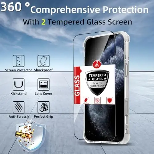 IYTRRYH iPhone 11 Pro Max uchun g‘ilof Magnit MagSafe simsiz zaryadlash bilan mos keladi, 2 ta ekran himoyachisi bilan, 11 Pro Max uchun g‘ilof o‘rnatilgan halqali tirgak, harbiy standartga mos tushishdan himoya zarbga chidamli tiniq - 3