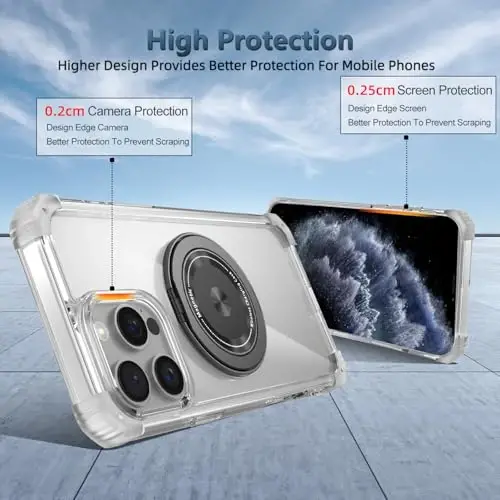 IYTRRYH iPhone 11 Pro Max uchun g‘ilof Magnit MagSafe simsiz zaryadlash bilan mos keladi, 2 ta ekran himoyachisi bilan, 11 Pro Max uchun g‘ilof o‘rnatilgan halqali tirgak, harbiy standartga mos tushishdan himoya zarbga chidamli tiniq - 8