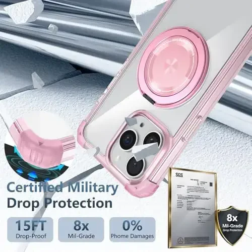 IYTRRYH iPhone 11 Pro Max uchun g'ilof Magnit MagSafe simsiz zaryadlash bilan mos keladi, 2 ta ekran himoyachisi, o'rnatilgan tayanch halqasi, harbiy standartga mos, og'ir himoya zarbga chidamli telefon pushti - 8