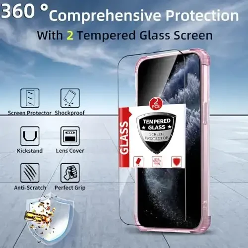 IYTRRYH iPhone 11 Pro Max uchun g'ilof Magnit MagSafe simsiz zaryadlash bilan mos keladi, 2 ta ekran himoyachisi, o'rnatilgan tayanch halqasi, harbiy standartga mos, og'ir himoya zarbga chidamli telefon pushti - 4