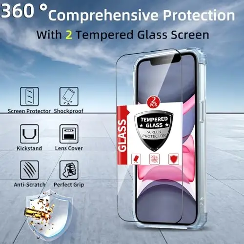 IYTRRYH iPhone 11 uchun g'ilof Magnit MagSafe simsiz zaryadlash bilan mos keladi, 2 ta ekran himoyachisi bilan, 11 g'ilof O'rnatilgan 360° tayanch halqasi, Harbiy darajadagi og'ir yukdan himoya Zilzilaga chidamli Moviy - 7