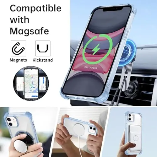 IYTRRYH iPhone 11 uchun g'ilof Magnit MagSafe simsiz zaryadlash bilan mos keladi, 2 ta ekran himoyachisi bilan, 11 g'ilof O'rnatilgan 360° tayanch halqasi, Harbiy darajadagi og'ir yukdan himoya Zilzilaga chidamli Moviy - 2