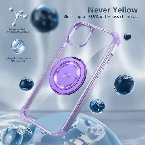 IYTRRYH Magnetic for iPhone 12 Pro Case & for iPhone 12 Case Compatible with MagSafe Wireless Charging,with 2 Screen Protector, Built-in Kickstand Ring,Military Grade Drop Protection Shockproof Purple - 6