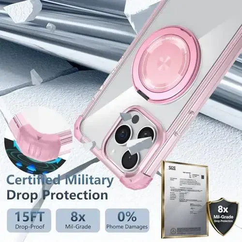 IYTRRYH for iPhone 12 Pro Max Case Magnetic Compatible with MagSafe Wireless Charging,with 2 Screen Protectors,Built-in Kickstand Ring,Military Grade Drop Heavy Duty Protection Shockproof Phone Pink - 6