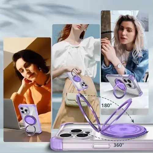 IYTRRYH iPhone 12 Pro Max uchun magnitlangan MagSafe simsiz zaryadlash bilan mos keladi, 2 ta ekran himoyachisi, oʻrnatilgan tirgak halqasi, harbiy darajadagi ogʻir yukdan himoya zarbga chidamli telefon binafsha - 8