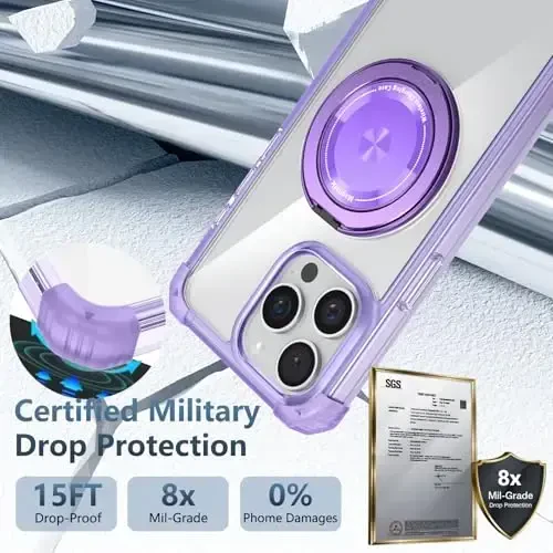 IYTRRYH iPhone 12 Pro Max uchun magnitlangan MagSafe simsiz zaryadlash bilan mos keladi, 2 ta ekran himoyachisi, oʻrnatilgan tirgak halqasi, harbiy darajadagi ogʻir yukdan himoya zarbga chidamli telefon binafsha - 6