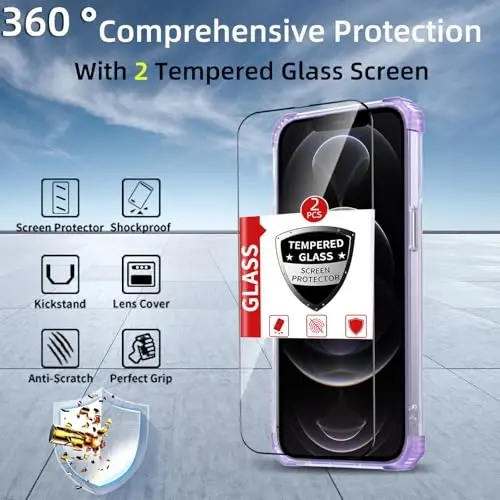 IYTRRYH iPhone 12 Pro Max uchun magnitlangan MagSafe simsiz zaryadlash bilan mos keladi, 2 ta ekran himoyachisi, oʻrnatilgan tirgak halqasi, harbiy darajadagi ogʻir yukdan himoya zarbga chidamli telefon binafsha - 4