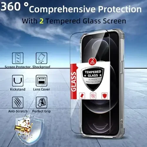 IYTRRYH iPhone 12 Pro Max uchun magnitli g'ilof MagSafe simsiz zaryadlash bilan mos, 2 ta ekran himoyachisi, o'rnatilgan tirgak halqasi, harbiy darajadagi og'ir yuk tashishga chidamli zarbga qarshi telefon qora - 4