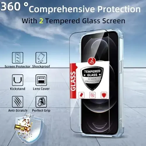 IYTRRYH iPhone 12 Pro Max uchun MagSafe simsiz zaryadlash bilan mos keluvchi magnitli g'ilof, 2 ta ekran himoyachisi, o'rnatilgan tirgak halqasi, harbiy darajadagi og'ir yukdan himoya zarbga chidamli telefon ko'k - 4