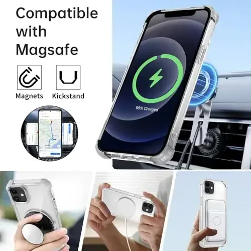 IYTRRYH Magnetic for iPhone 12 Pro Case & for iPhone 12 Case Compatible with MagSafe Wireless Charging,with 2 Screen Protectors, Built-in Kickstand Ring,Military Grade Drop Protection Shockproof Clear - IYTRRYH (1)
