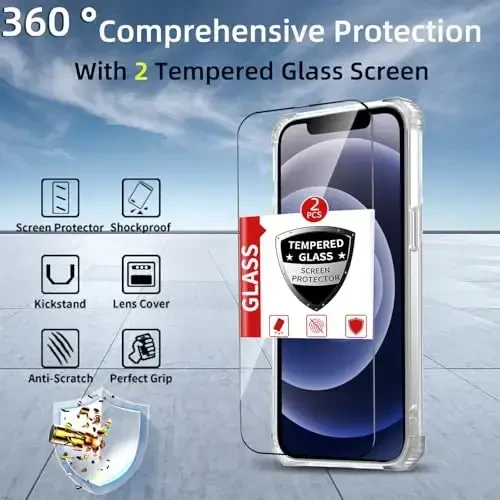 IYTRRYH Magnetic for iPhone 12 Pro Case & for iPhone 12 Case Compatible with MagSafe Wireless Charging,with 2 Screen Protectors, Built-in Kickstand Ring,Military Grade Drop Protection Shockproof Clear - 3