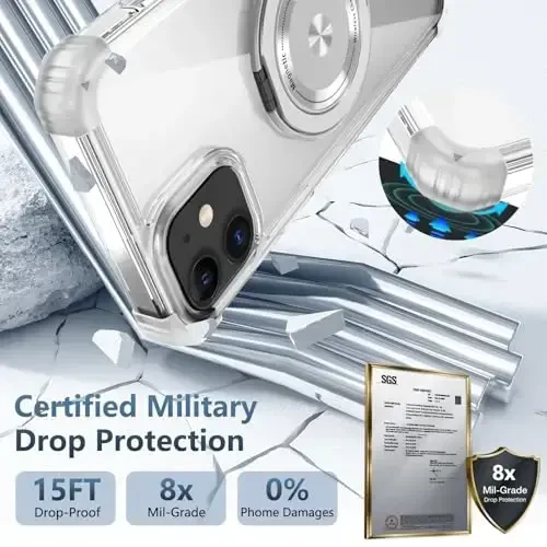 IYTRRYH Magnetic for iPhone 12 Pro Case & for iPhone 12 Case Compatible with MagSafe Wireless Charging,with 2 Screen Protectors, Built-in Kickstand Ring,Military Grade Drop Protection Shockproof Clear - 9