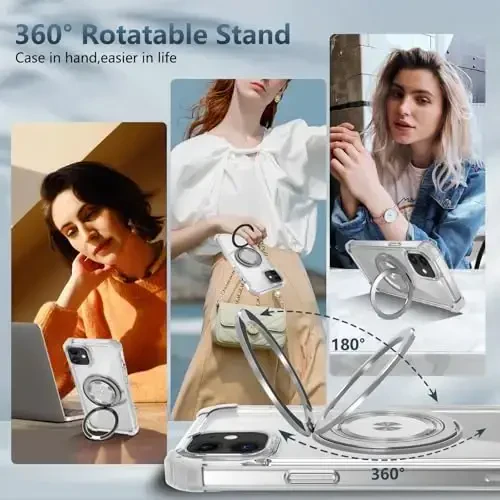 IYTRRYH Magnetic for iPhone 12 Pro Case & for iPhone 12 Case Compatible with MagSafe Wireless Charging,with 2 Screen Protectors, Built-in Kickstand Ring,Military Grade Drop Protection Shockproof Clear - 4