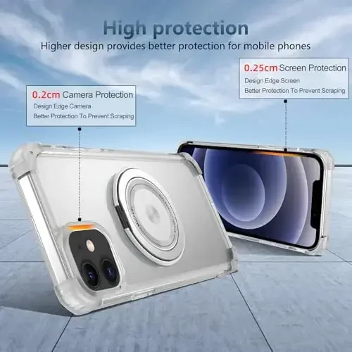IYTRRYH Magnetic for iPhone 12 Pro Case & for iPhone 12 Case Compatible with MagSafe Wireless Charging,with 2 Screen Protectors, Built-in Kickstand Ring,Military Grade Drop Protection Shockproof Clear - 8