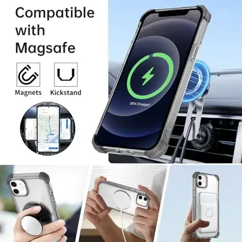 IYTRRYH Magnetic for iPhone 12 Pro Case & for iPhone 12 Case Compatible with MagSafe Wireless Charging,with 2 Screen Protectors, Built-in Kickstand Ring,Military Grade Drop Protection Shockproof Black - 2