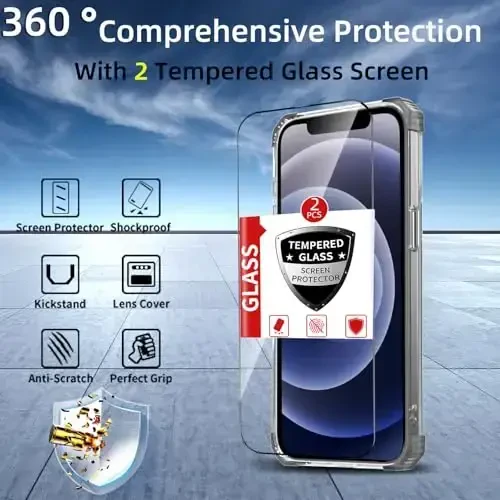 IYTRRYH Magnetic for iPhone 12 Pro Case & for iPhone 12 Case Compatible with MagSafe Wireless Charging,with 2 Screen Protectors, Built-in Kickstand Ring,Military Grade Drop Protection Shockproof Black - 4