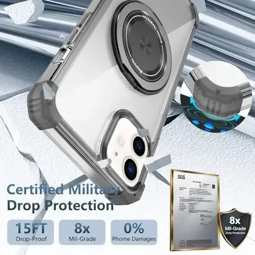 IYTRRYH Magnetic for iPhone 12 Pro Case & for iPhone 12 Case Compatible with MagSafe Wireless Charging,with 2 Screen Protectors, Built-in Kickstand Ring,Military Grade Drop Protection Shockproof Black - 6