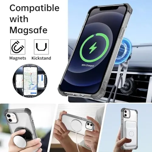 IYTRRYH Magnetic for iPhone 12 Pro Case & for iPhone 12 Case Compatible with MagSafe Wireless Charging,with 2 Screen Protectors, Built-in Kickstand Ring,Military Grade Drop Protection Shockproof Black - IYTRRYH (1)