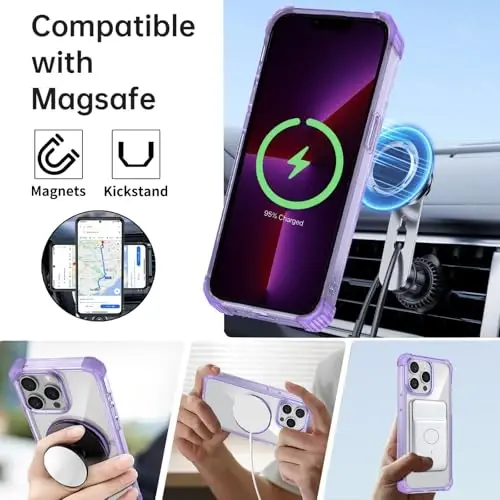 IYTRRYH Magnetic for iPhone 13 Pro Case Compatible with MagSafe Wireless Charging,with 2 Screen Protectors,for 13 Pro Case Built-in 360°Kickstand Ring,Military Grade Drop Protection Shockproof Purple - IYTRRYH (1)