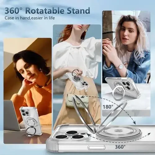 IYTRRYH for iPhone 13 Pro Max Case Magnetic Compatible with MagSafe Wireless Charging,with 2 Screen Protectors,for 13 Pro Max Case with Kickstand Ring,Military Grade Drop Protection Shockproof Clear - 4