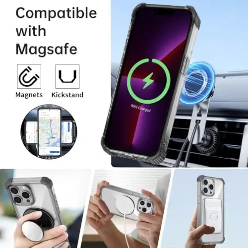 IYTRRYH for iPhone 13 Pro Max Case Magnetic Compatible with MagSafe Wireless Charging,with 2 Screen Protectors,Built-in Kickstand Ring,Military Grade Drop Heavy Duty Protection Shockproof Phone Black - 2