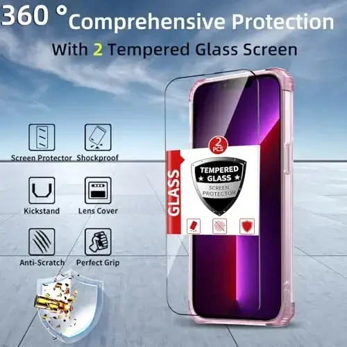 IYTRRYH for iPhone 13 Pro Max Case Magnetic Compatible with MagSafe Wireless Charging,with 2 Screen Protectors,for 13 Pro Max Phone Case with Kickstand Ring,Military Grade Protection Shockproof Pink - 10