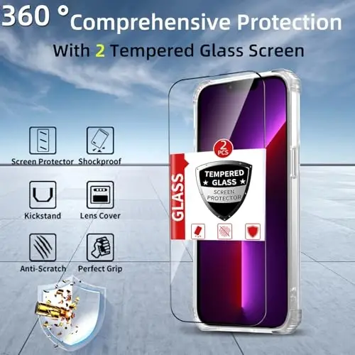 IYTRRYH iPhone 13 Pro Max uchun g'ilof Magnit MagSafe simsiz zaryadlash bilan mos, 2 ta ekran himoyachisi bilan, 13 Pro Max g'ilofi oyoq halqasi bilan, harbiy darajadagi zarbga chidamli shaffof - 3