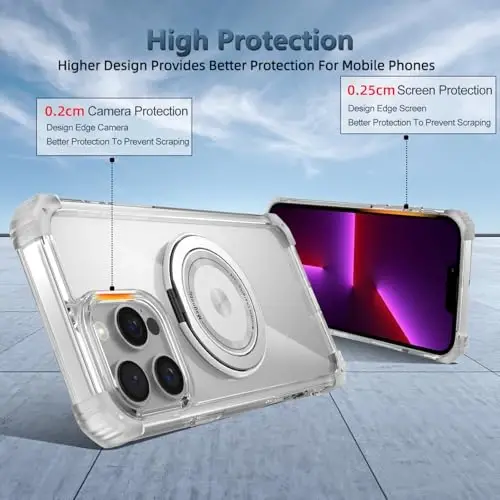 IYTRRYH iPhone 13 Pro Max uchun g'ilof Magnit MagSafe simsiz zaryadlash bilan mos, 2 ta ekran himoyachisi bilan, 13 Pro Max g'ilofi oyoq halqasi bilan, harbiy darajadagi zarbga chidamli shaffof - 5