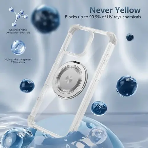 IYTRRYH iPhone 13 Pro Max uchun g'ilof Magnit MagSafe simsiz zaryadlash bilan mos, 2 ta ekran himoyachisi bilan, 13 Pro Max g'ilofi oyoq halqasi bilan, harbiy darajadagi zarbga chidamli shaffof - 6