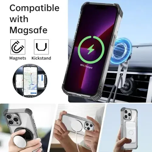 IYTRRYH iPhone 13 Pro Max uchun g'ilof Magnit MagSafe simsiz zaryadlash bilan mos keladi, 2 ta ekran himoyachisi, o'rnatilgan tirgak halqasi, harbiy darajadagi og'ir yuk himoyasi zarbga chidamli telefon qora - IYTRRYH (1)