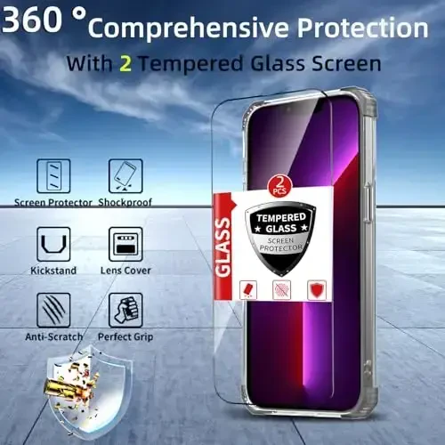 IYTRRYH iPhone 13 Pro Max uchun g'ilof Magnit MagSafe simsiz zaryadlash bilan mos keladi, 2 ta ekran himoyachisi, o'rnatilgan tirgak halqasi, harbiy darajadagi og'ir yuk himoyasi zarbga chidamli telefon qora - 9