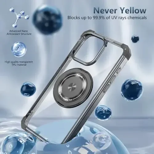 IYTRRYH iPhone 13 Pro Max uchun g'ilof Magnit MagSafe simsiz zaryadlash bilan mos keladi, 2 ta ekran himoyachisi, o'rnatilgan tirgak halqasi, harbiy darajadagi og'ir yuk himoyasi zarbga chidamli telefon qora - 7