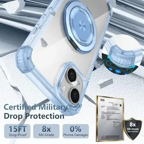 IYTRRYH iPhone 13 uchun g'ilof Magnit MagSafe simsiz zaryadlash bilan mos, 2 ta ekran himoyachisi bilan, 13 g'ilof O'rnatilgan 360° tayanch halqasi, Harbiy darajadagi og'ir yuk himoyasi zarbga chidamli ko'k - 6