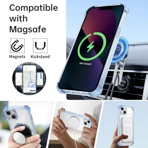 IYTRRYH iPhone 13 uchun g'ilof Magnit MagSafe simsiz zaryadlash bilan mos, 2 ta ekran himoyachisi bilan, 13 g'ilof O'rnatilgan 360° tayanch halqasi, Harbiy darajadagi og'ir yuk himoyasi zarbga chidamli ko'k - 2