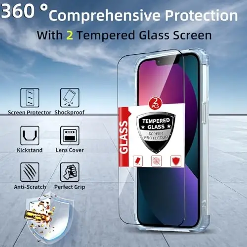 IYTRRYH iPhone 13 uchun g'ilof Magnit MagSafe simsiz zaryadlash bilan mos, 2 ta ekran himoyachisi bilan, 13 g'ilof O'rnatilgan 360° tayanch halqasi, Harbiy darajadagi og'ir yuk himoyasi zarbga chidamli ko'k - 3