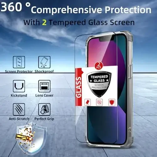 IYTRRYH iPhone 13 uchun g‘ilof MagSafe simsiz zaryadlash bilan mos, 2 ta ekran himoyachisi bilan, 13 g‘ilof O‘rnatilgan 360° tayanch halqasi, Harbiy darajadagi og‘ir yukdan himoya зарбага қарши қора - 4