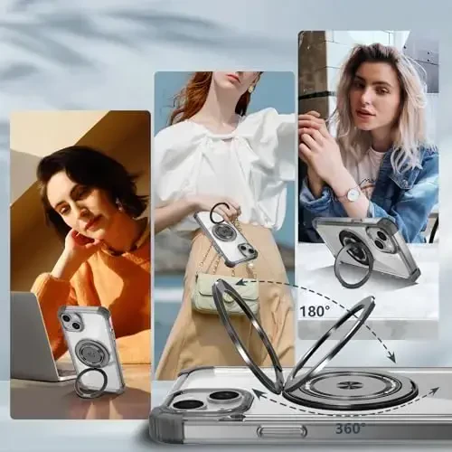 IYTRRYH iPhone 13 uchun g‘ilof MagSafe simsiz zaryadlash bilan mos, 2 ta ekran himoyachisi bilan, 13 g‘ilof O‘rnatilgan 360° tayanch halqasi, Harbiy darajadagi og‘ir yukdan himoya зарбага қарши қора - 5