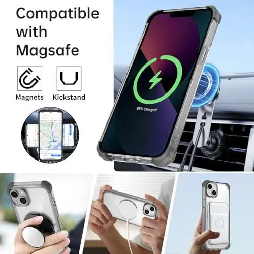 IYTRRYH iPhone 13 uchun g‘ilof MagSafe simsiz zaryadlash bilan mos, 2 ta ekran himoyachisi bilan, 13 g‘ilof O‘rnatilgan 360° tayanch halqasi, Harbiy darajadagi og‘ir yukdan himoya зарбага қарши қора - IYTRRYH (1)