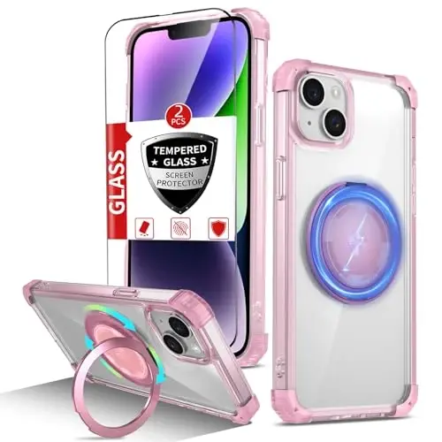 IYTRRYH for iPhone 14 Case Magnetic Compatible with MagSafe Wireless Charging,with 2 Screen Protectors,for 14 Case Built-in 360°Kickstand Ring,Military Grade Drop Heavy Duty Protection Shockproof Pink - 1